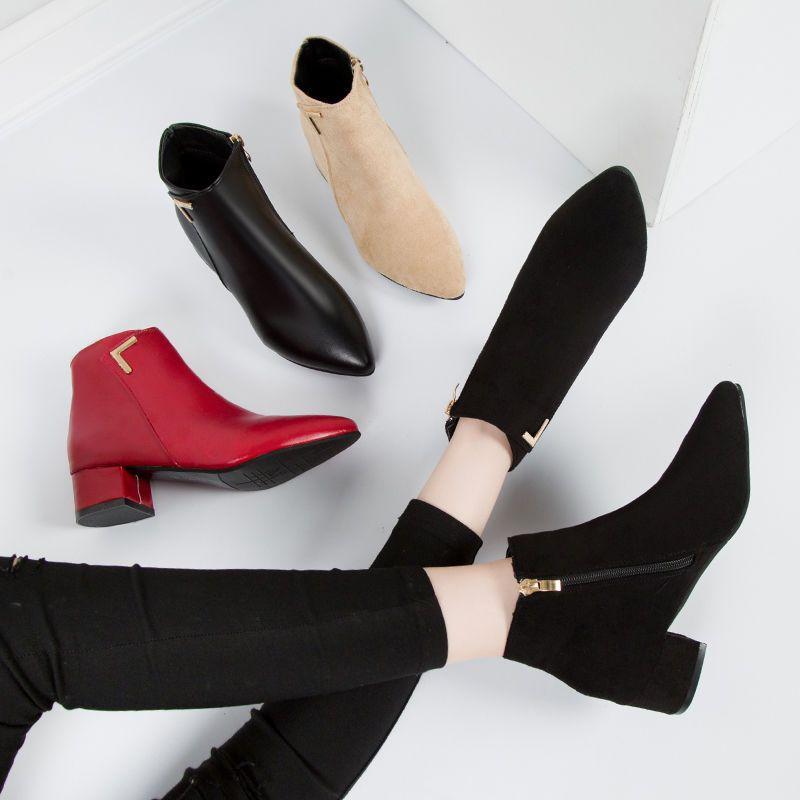 Short boots women's low-heeled thick-heeled Martin boots women's 2025 new Korean version of bare boots pointed short tube autumn and