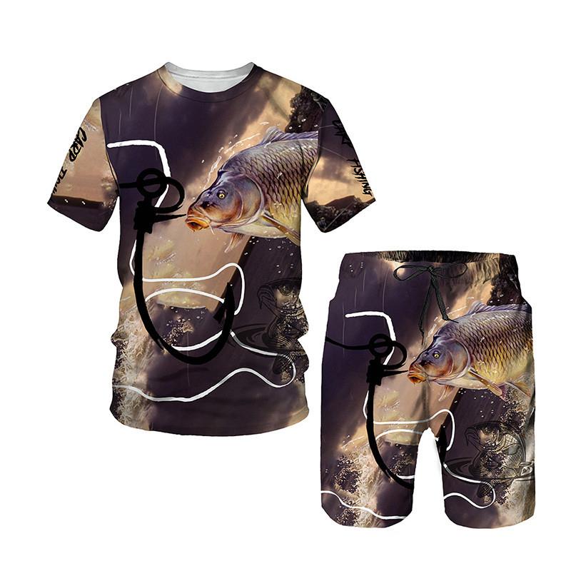 Fashion Fishing 3D Print T-Shirts Shorts Sets Men's Tracksuits Oversized Short Sleeve T Shirt Pants Set Man Suits Clothing
