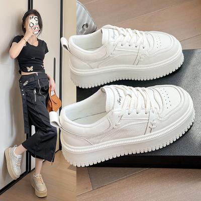 Chaussures en cuir petites blanches pour femmes 2024 automne nouvelles chaussures polyvalentes muffin chaussures à semelle épaisse chaussures rehaussantes à bouche peu profonde chaussures simples quatre saisons wo