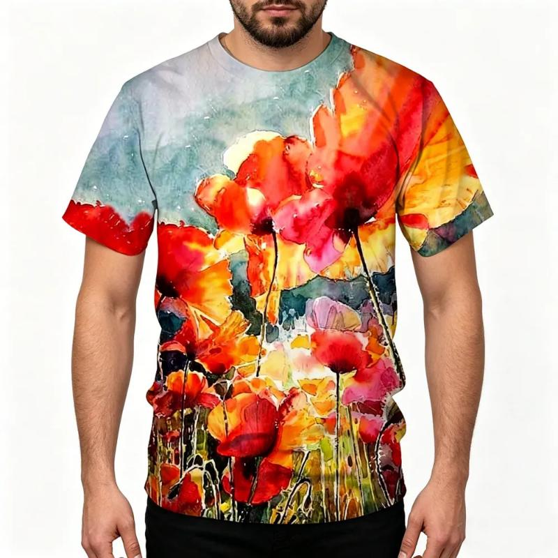 Fashion Women's Crew Neck Short Sleeve 3D Casual Color Printing Casual Short Sleeve Crew Neck T-Shirt
