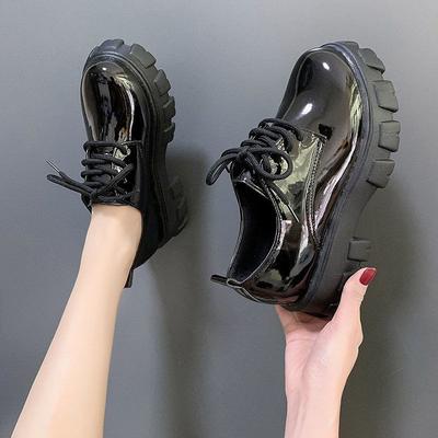 Mocassins Flatform Noirs en Cuir Grande Taille Mode Chaussures pour Femmes Britchic Polyvalents Bout Rond Chaussures à Lacets