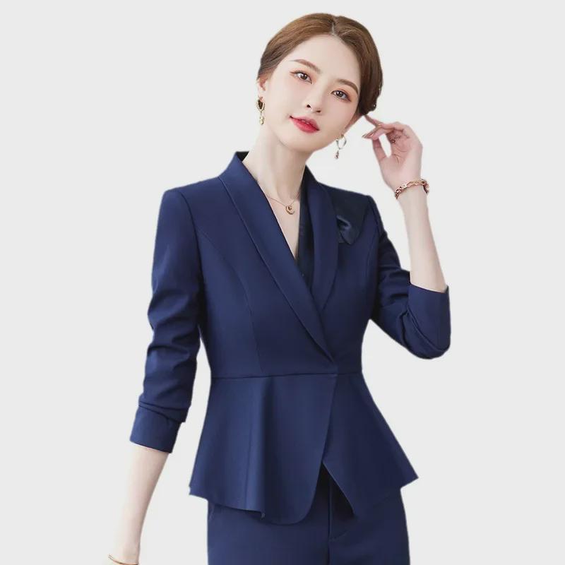 Women's Professional Long-Sleeve Suit - Stewardess Style for Hotel, Salon, Front Desk
