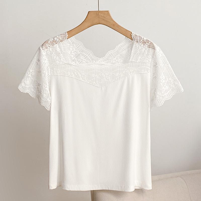 Women's Summer Lace Base Layer Pajama Top - Breathable, Thin, Short Sleeve
