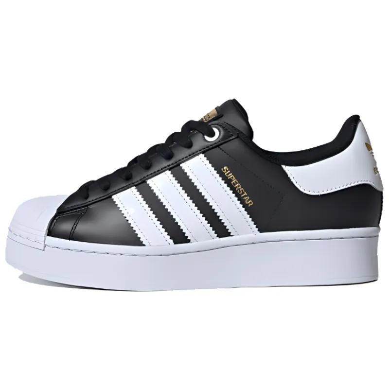 adidas Womens Superstar Bold 'Core Black' (women's sizes) Core Black / Cloud White / Gold Metallic Skate Shoes FV3335