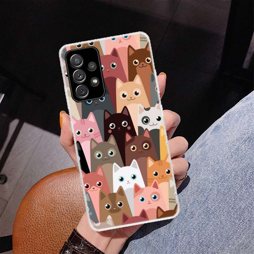 Cartoon Cute Cats Background Phone Case for Samsung Galaxy A52 A51 A50S A12 A22 A32 A72 A10S A30S A31 A71 Note 20 Ultra 10 Plus