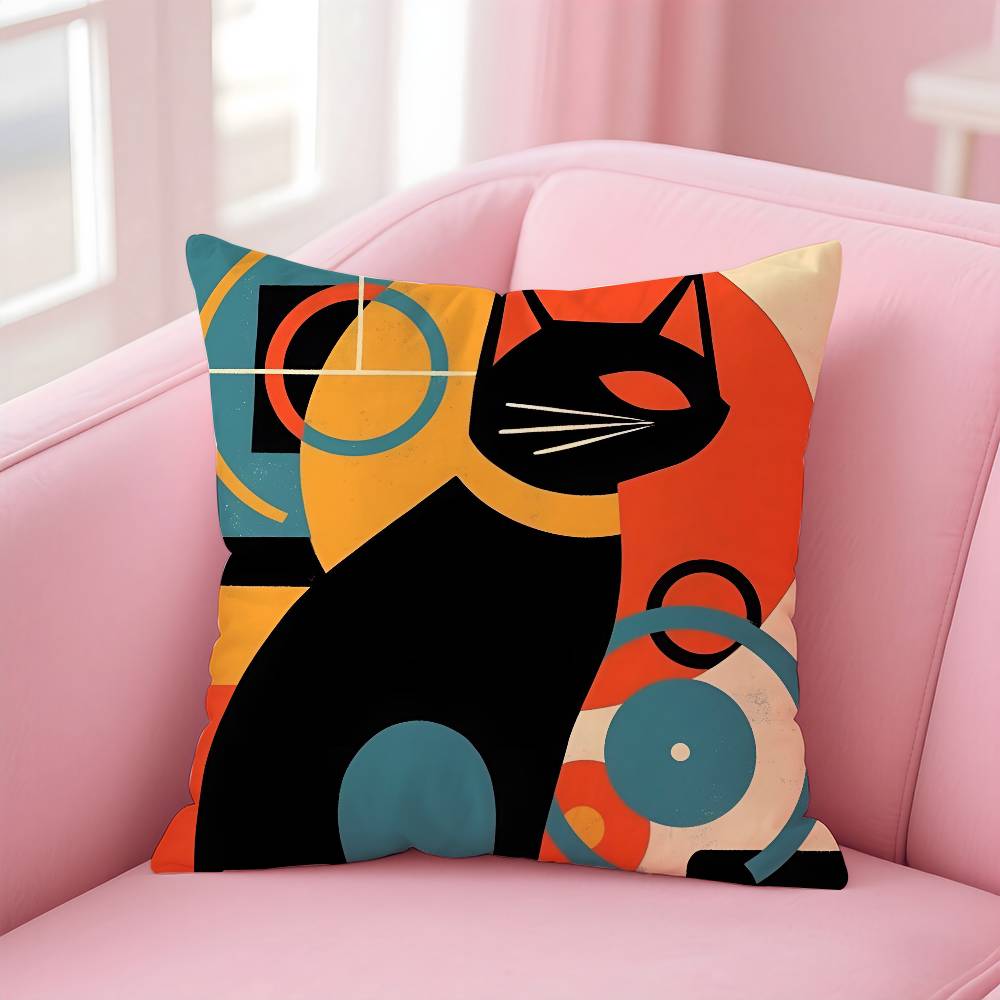 

Простая Мода B-Баухаус Кошачье Искусство Наволочка Наволочка против пылевых клещей Невидимая молния Шелковистый короткий плюш Чехол для диванной подушки 16x16Inch