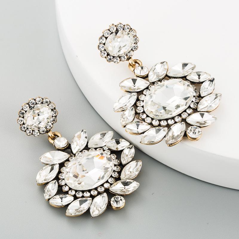 Women Retro Drop Earrings Titanium Steel Alloy Pendant Earrings Acrylic Colorful Grass Crystal Flower Geometric Ear Ornaments