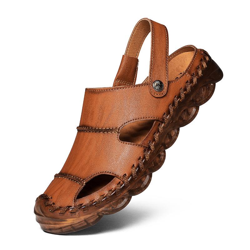 

Summer breathable men s shoes fashion versatile dual-purpose hole shoes large size 46 middle-aged and elderly driving outside wearing cool slippers 46 коричневий