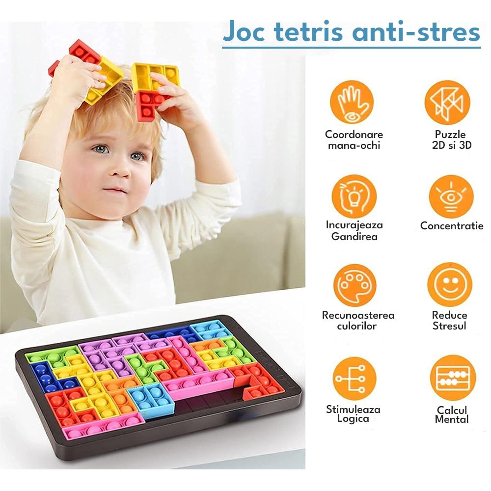 Classic Tetris Puzzle Pop It Fidget Toy, Colorful Silicone Pieces, Sensory Toy for Kids Ages 3+