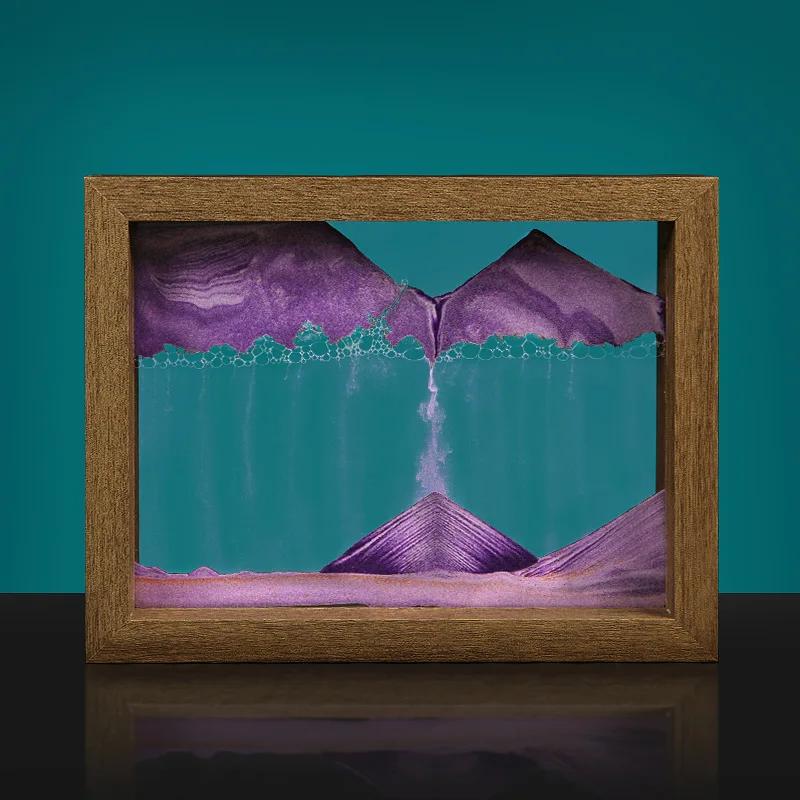 Moving Sand Art 3D Sandscape Quicksand Painting Liquid Hourglass Rotatable Wooden Frame Flowing Sand Home Decor Christmas Gift