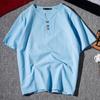 Men's Summer Breathable Beige Henley Neck Short Sleeve Shirt