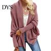 Women Cardigan Coat Collarless Batwing Long Sleeve Open Front Knitting Layering Jacket Elastic Cuffs Solid Color Loose Fit Knitted
