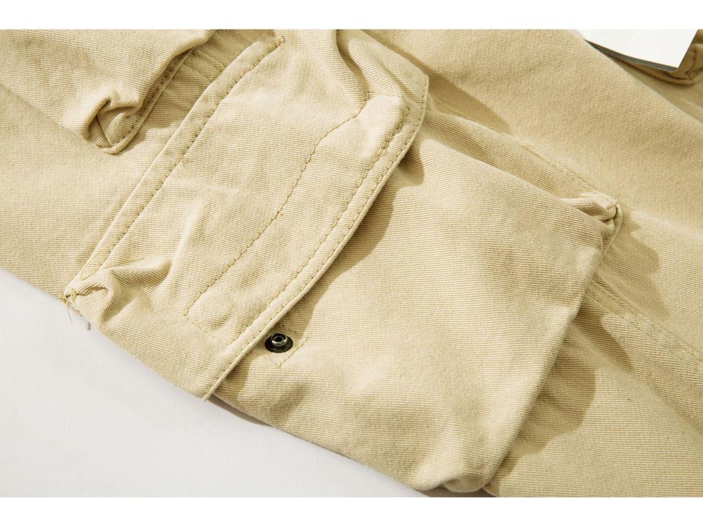 Stone Washed Casual European & American Four-Pocket Loose Solid Color Overalls