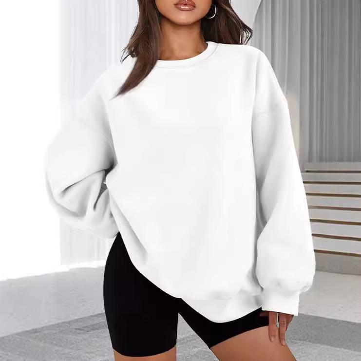 2025 Autumn/Winter Women's Solid Color Round Neck Casual Hoodie