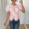 Women's Crochet Lace Short Sleeve Blouse Hollow Out Scalloped Casual Summer Top