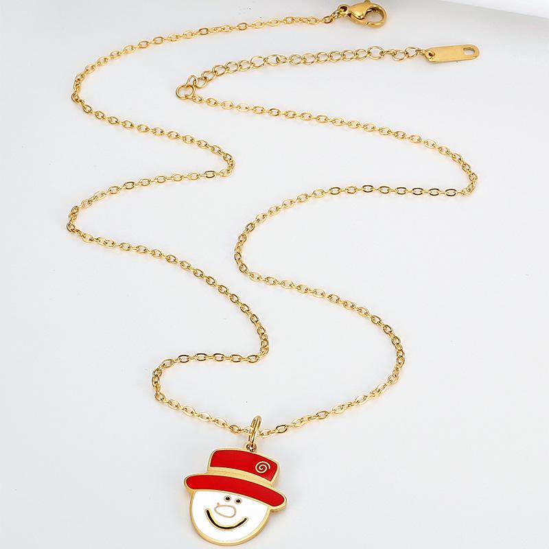 Trendy Snowman Pendant Necklace: Titanium Steel, Light Luxury Design, Cute Christmas Jewelry for Women.
