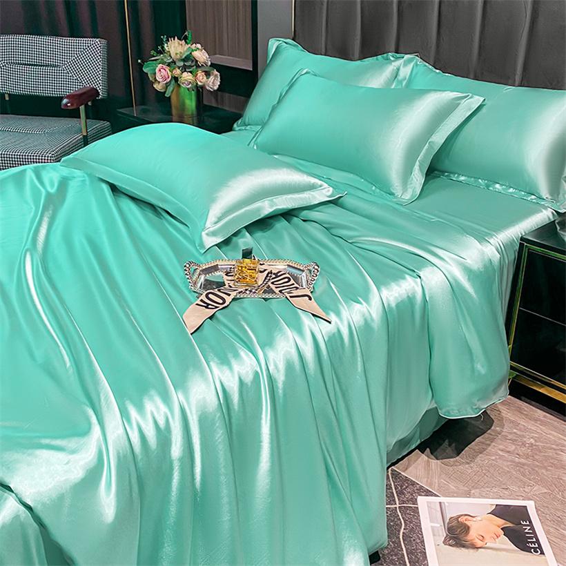 Blended Natural Mulberry Silk Bedding Set with Duvet Cover Bed Sheet Pillowcase High End Satin Single Double Queen King Bedsheet