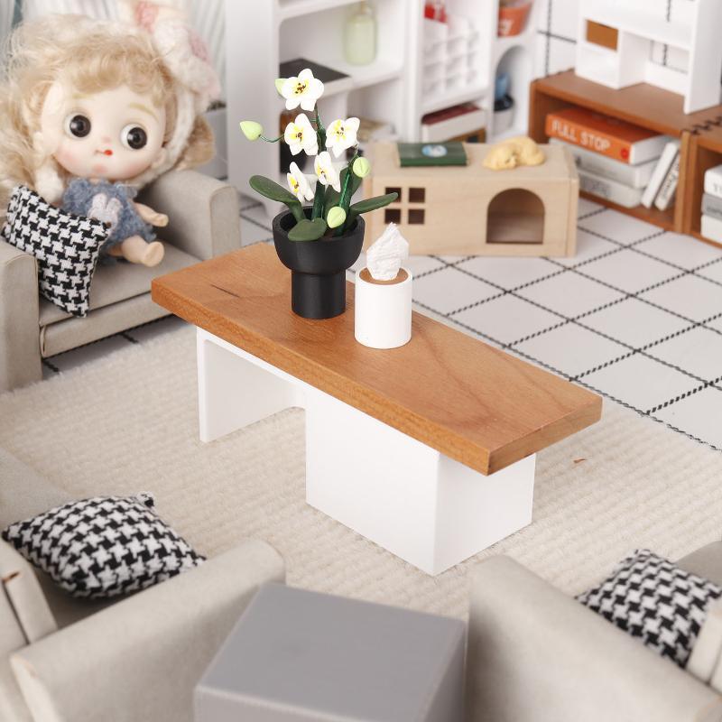1Pcs Wooden Miniature Desk For Dollhouse Natural Minimalist Finish Highly Detailed Sturdy Realistic Decor