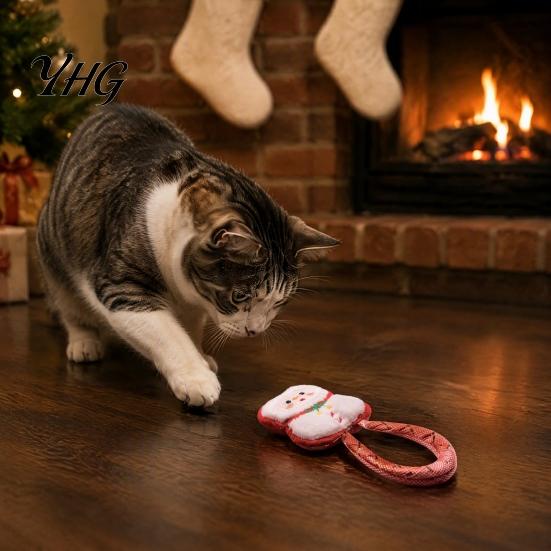 Durable Interactive Cat Toys Christmas Catnip Toy for Indoor Cats, Stuffed Chew with Mesh Stocking Stuffers Tube, Flexible Tube Bell Kittens