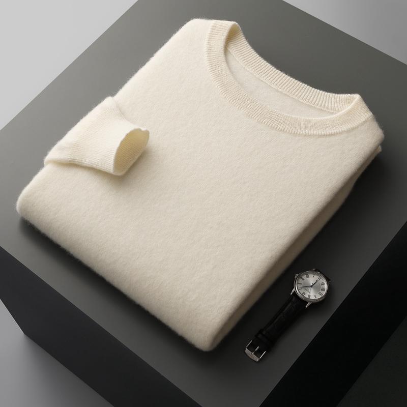 QingHe Cashmere Heren kasjmiertrui Qinghe kasjmier 30% kasjmier 70% wol Heren herfst- en winter kasjmiertrui zacht en warm XXL wit