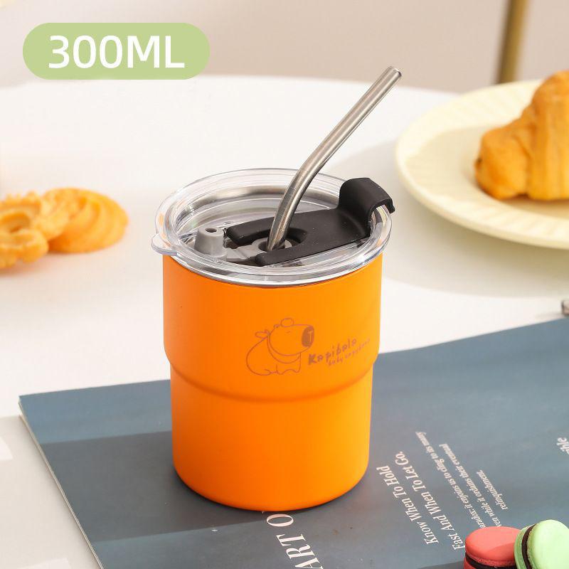 300ml Drinking Cup With Straw Portable Stainless Steel Coffee Cups Mug With Lid Heat Resistant Tea Cup Tumbler Travel Mug