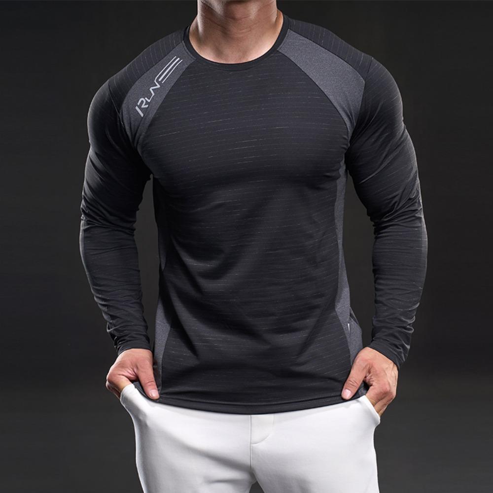 New Quick-drying Ice Silk Long-sleeved T-shirt Men's Casual Sports Elastic Fitness Outdoor T-shirt Top Men