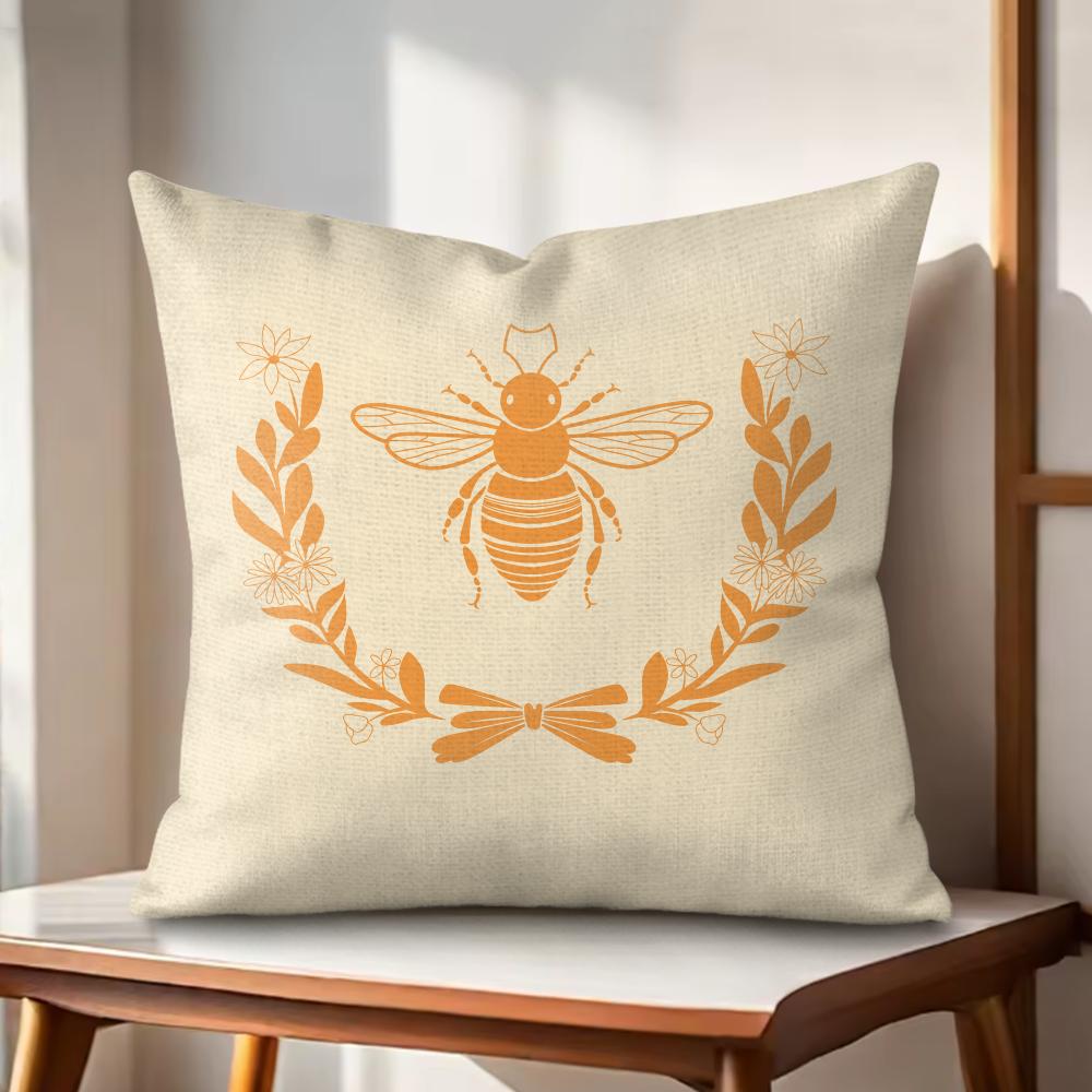 Bee Art Botanical Cushion Cover Natural Linen Organic Fabric DoubleSided Printing Couch Pillow Covers Home Decor