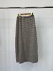 2025 Autumn/Winter Women's Korean Long Tie-Waist Striped Half Brushed Skirt