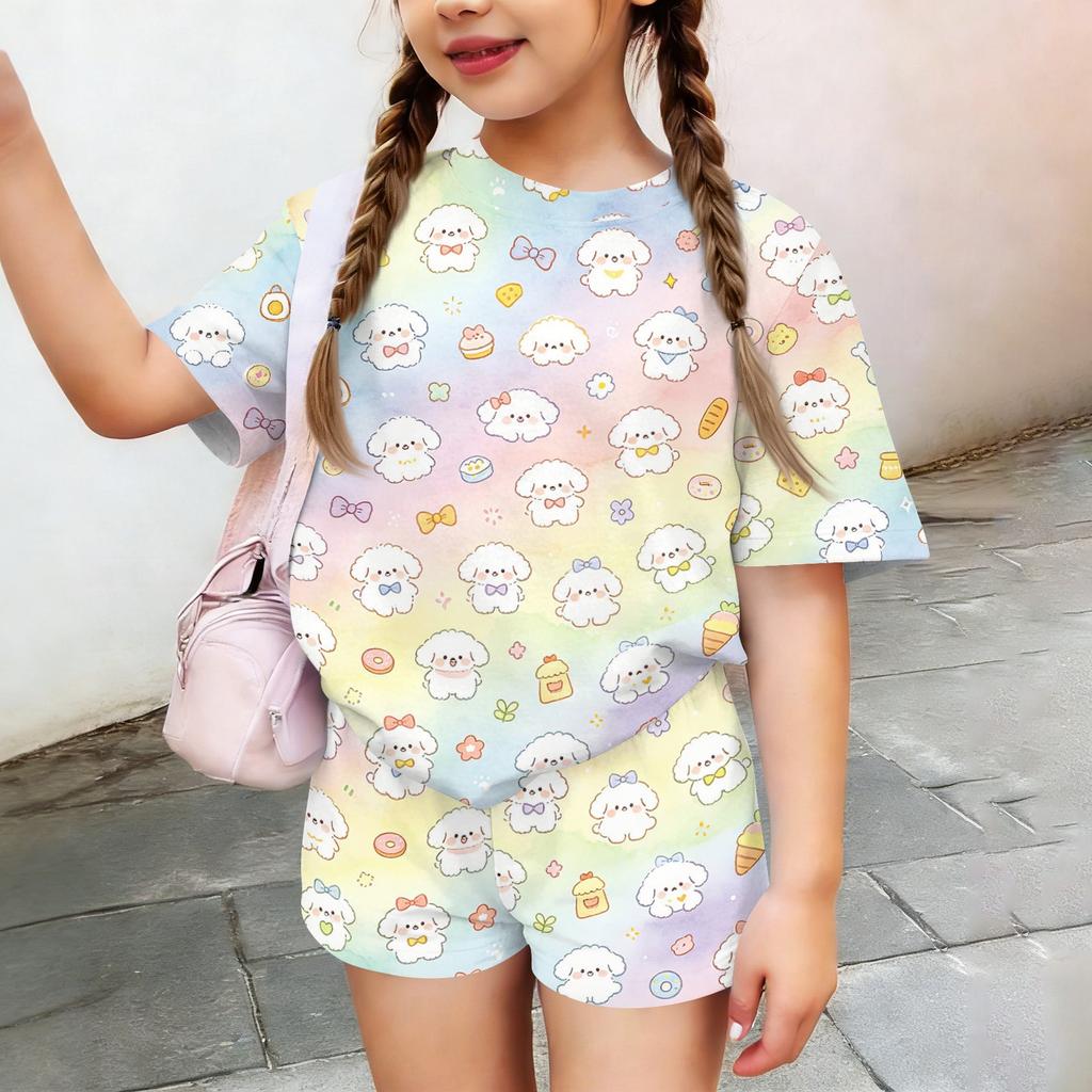 Kids Casual Short Sleeve Top and Shorts Set Animal Print Soft Comfortable Lightweight Summer Outfit for Boys and Girls