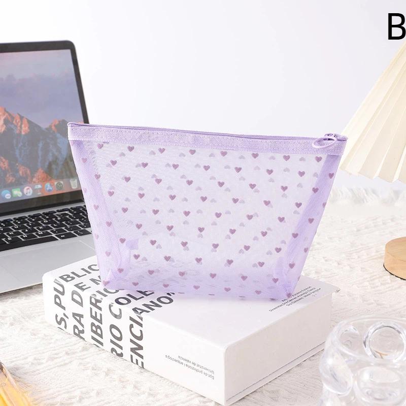 Heart Transparent Mesh Makeup Bag Multifunction Portable Women Cosmetic Storage Pouch Ladies Toiletry Lipstick Organizer Bags