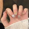 French Style Seven Color Cat Eye Crystal Flower Handmade False Nails 10PCS for Women