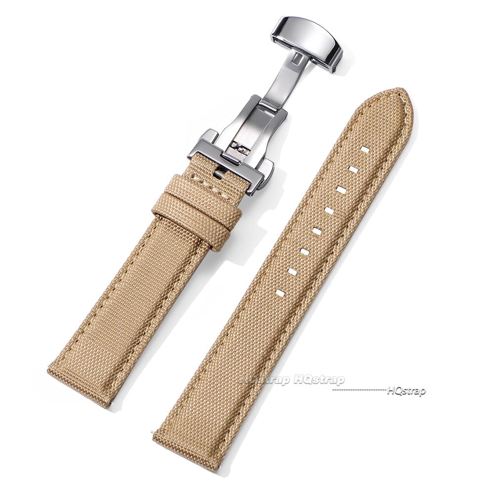 

20mm 22mm Nylon Leather Watchbands Business Replace Watch Band with Butterfly Buckle Wristwatch Strap Quick Release Sport Belt 20mm