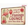 Vintage Flamingo Lounge Kovový znak, 2D tištěná tropická dekorace, Tiki bar Man Cave Retro akcent