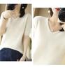 Women's Early Spring V-Neck Knit Short-Sleeve Solid Top - Age-Reducing, Simple, and Elegant Design