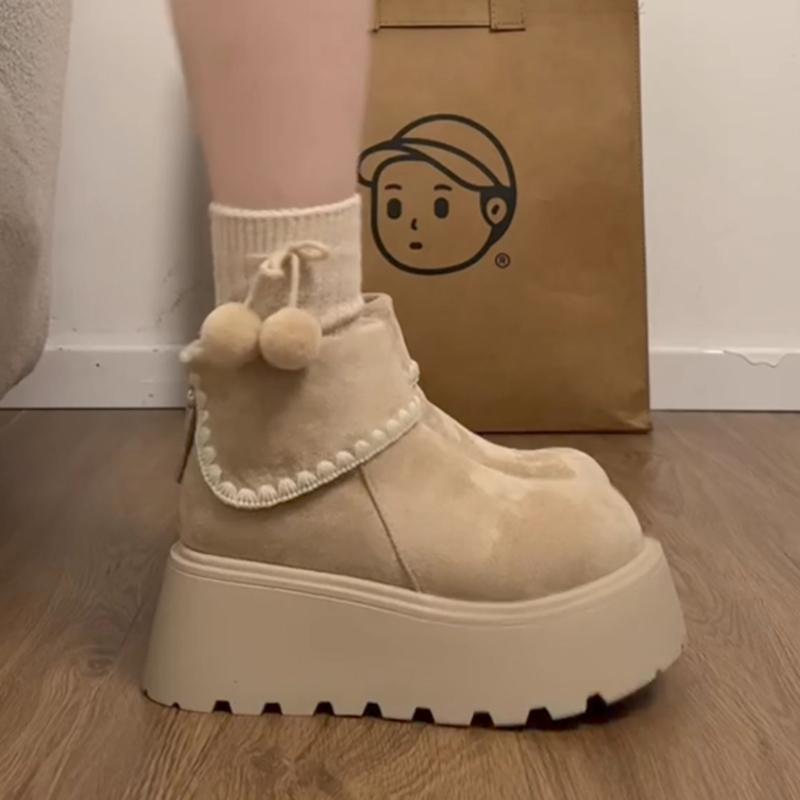 

Platform Women Snow Ankle Boots Flats Suede Short Plush Woman Shoes Winter Fashion Warm Shoes Cozy Mujer Botas 40
