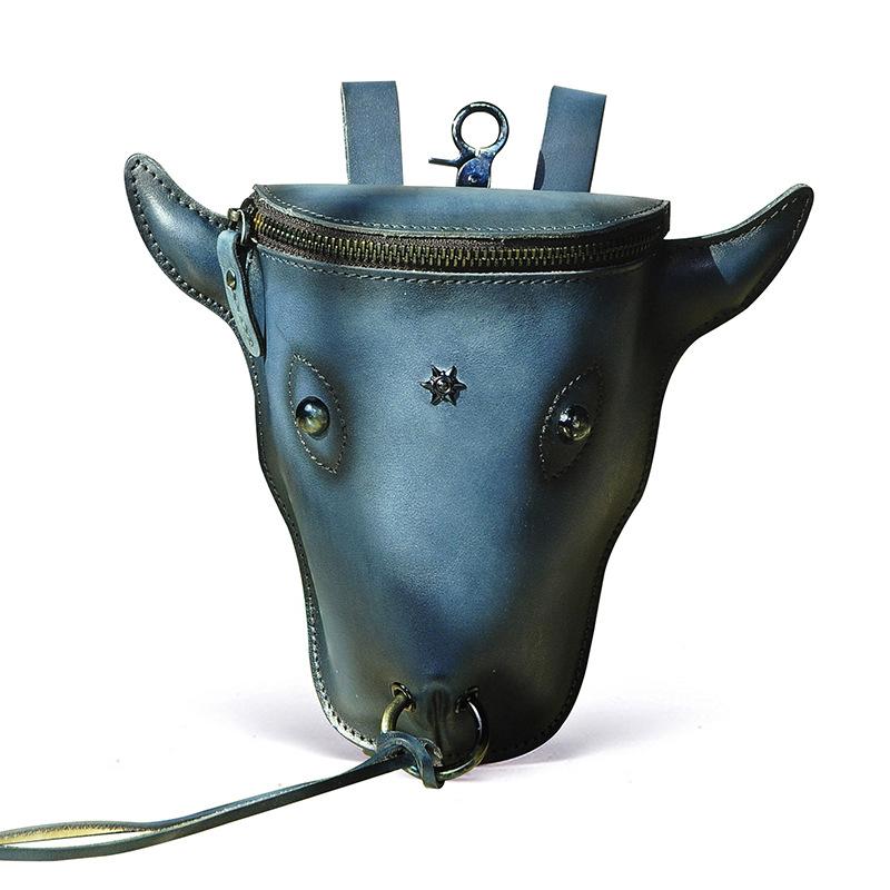 Thick Crazy Horse Leather Men Design Fashion Hook Bum Small Waist Bag Fanny Waist Belt Pack 6" Phone Pouch