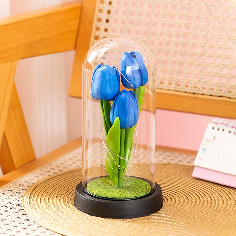 Tulip simulation flower luminous glass cover tabletop ornament Teachers' Day Mother's Day gift ornament night light gift
