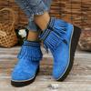 Autumn and Winter New Fringed Boots Women's Fashion Platform Small Wedge Boots Frosted Suede Round-toe Booties
