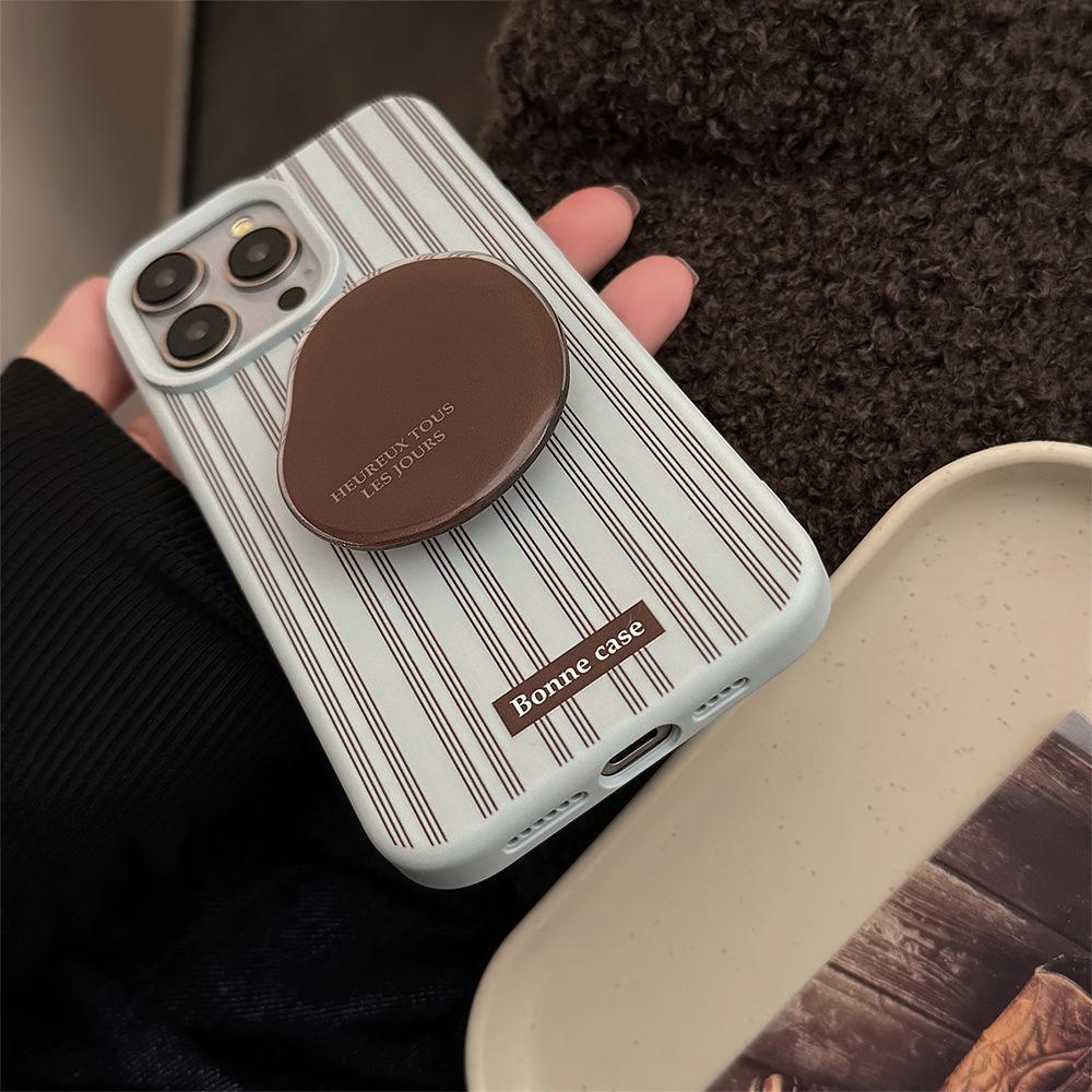 Simple Stripe Style Sticky Stand Phone Case Compatible and Fits iPhone 16 15 14 13/12promax