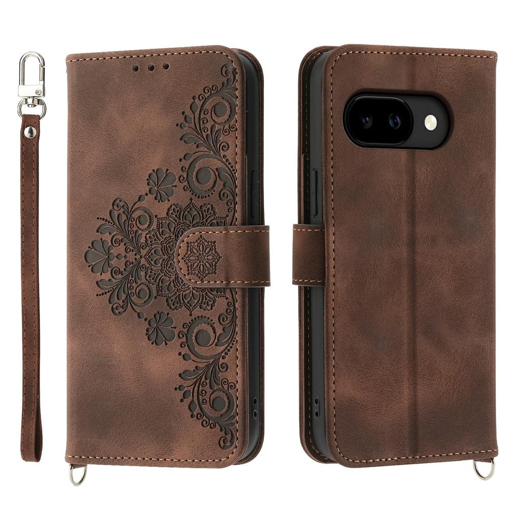 For Google Pixel 10a Case Flower Pattern PU Leather Wallet Phone Cover with Strap