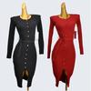 Export Fashion Style Round Neck Metal Clinch Pullover Knitting Sweater Long Sleeve Silm Hip Bag Dress Female Pure Color