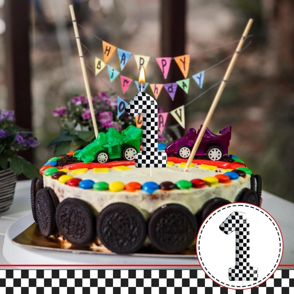 1pcsBirthday Candle Number Checkered Candle Birthday Party Decoration Cake Topper for Racing Car Party Decoration Theme Party