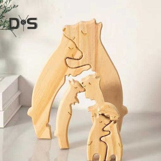 Personalisiertes Bärenpuzzle aus Holz mit 2–7 Familiennamen. Bärenpuzzle aus Holz, Schreibtischfigur, individuelle Skulptur mit Familiennamen für neue Eltern