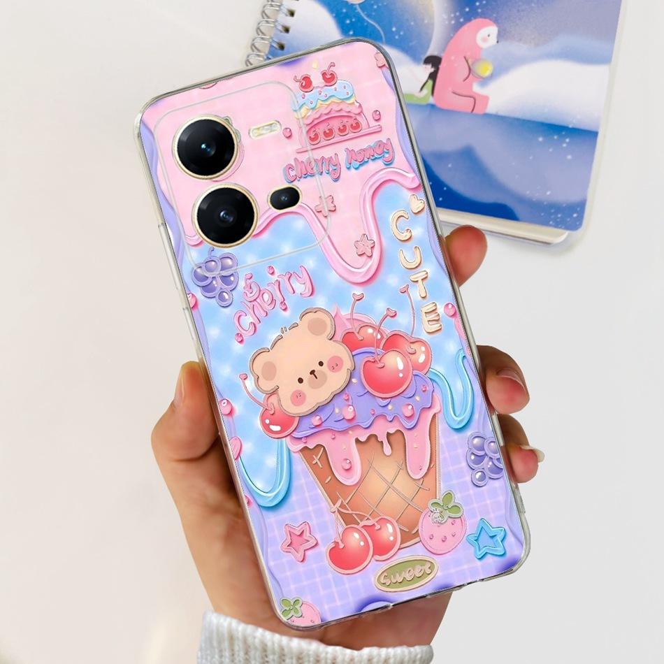 For Vivo V25 5G Case Vivo V25e V 25 25E 4G V2202 V2201 Cute Panda Flower Pattern Soft Silicone TPU Phone Cases