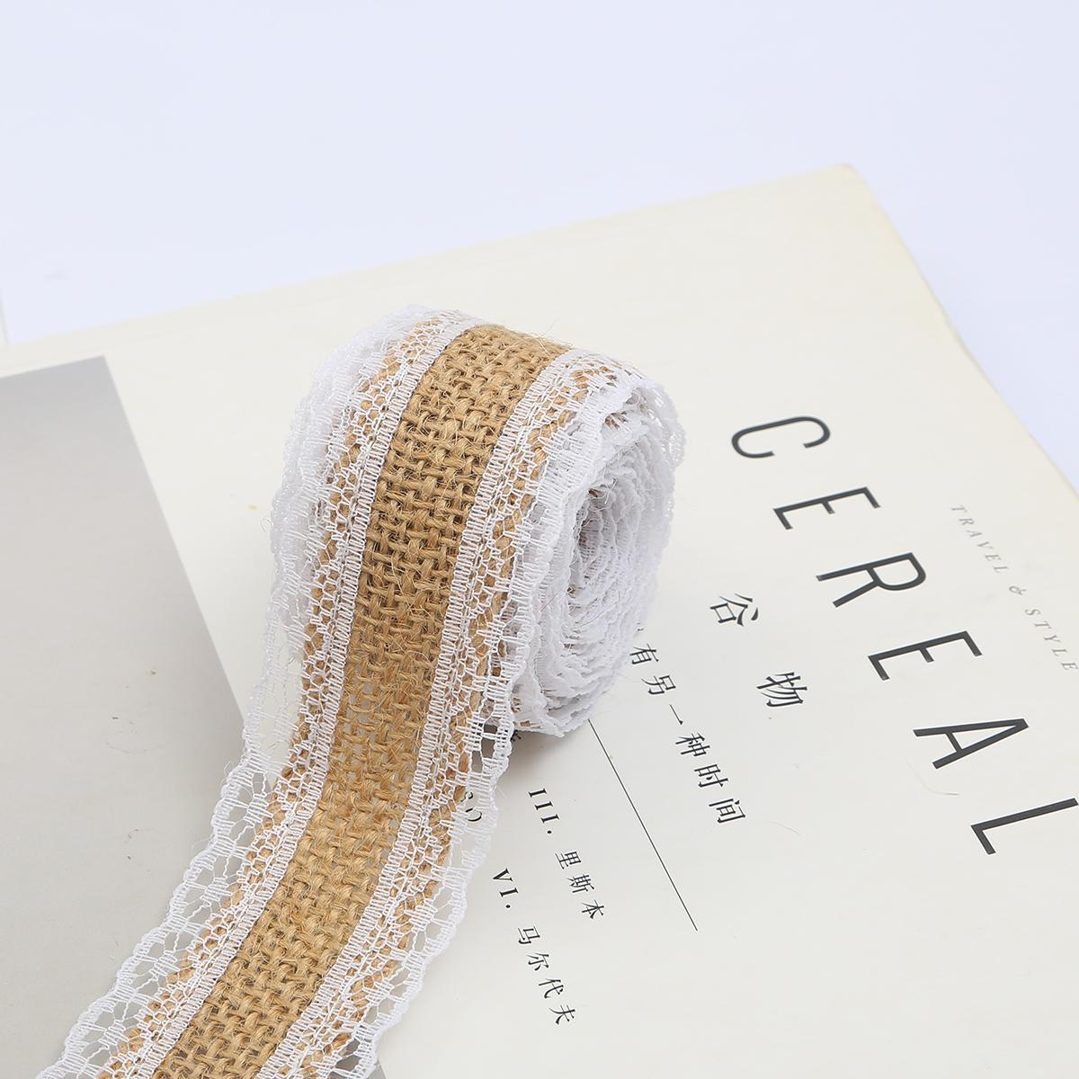 

2 м/рулон натуральная джутовая лента из мешковины с белой кружевной отделкой по краю, деревенский винтажный свадебный декор, гессианское кружево, джутовый рулон, сделай сам, товары для рождественской вечеринки 4cm