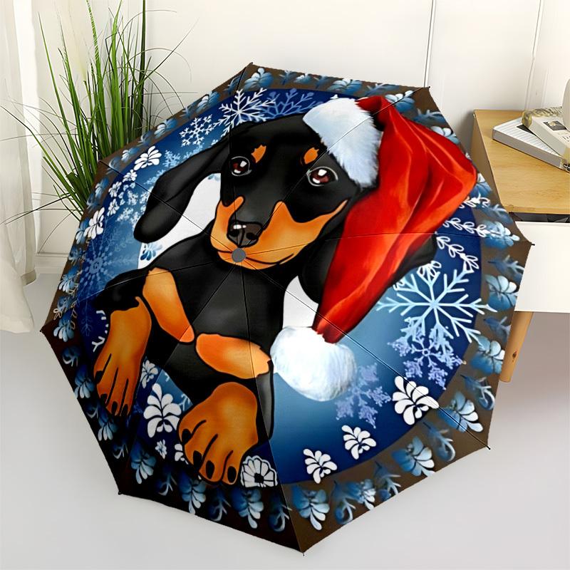 

1pc Christmas Dachshund Automatic Folding Umbrella - Portable Collapsible Design, 8-Rib Iron Frame, Durable Fabric yy251125066