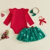 Citgeett Winter Christmas Infant Baby Girl Outfit Print Long Sleeve Romper Tulle Skirt Headband Fall Xmas Clothes