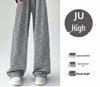 Black & White Striped Silk Wide-Leg Pants - Women's Autumn Winter Casual Floor-Length Style