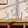 Reindeer Handicraft Piece Resin Sculpture 2PCS Electroplated Silver Reindeer Statue Christmas Decor Center Table Decorations
