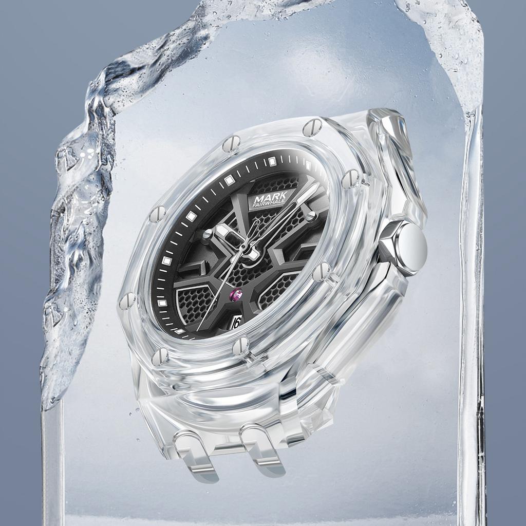 Mark Huafei Men's Fashion Transparent Case Luminous Waterproof Quartz Watch